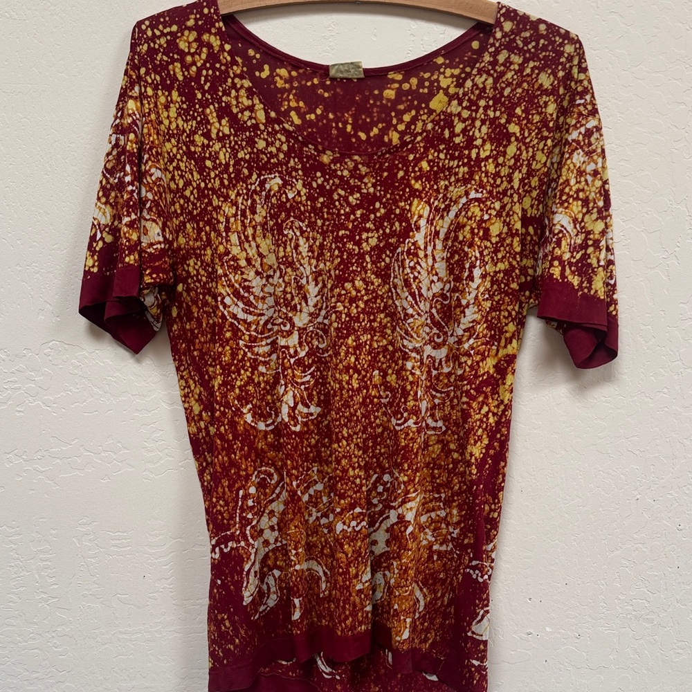 Vintage 70’s Batik Rayon-Knit Drapey T-Sirt